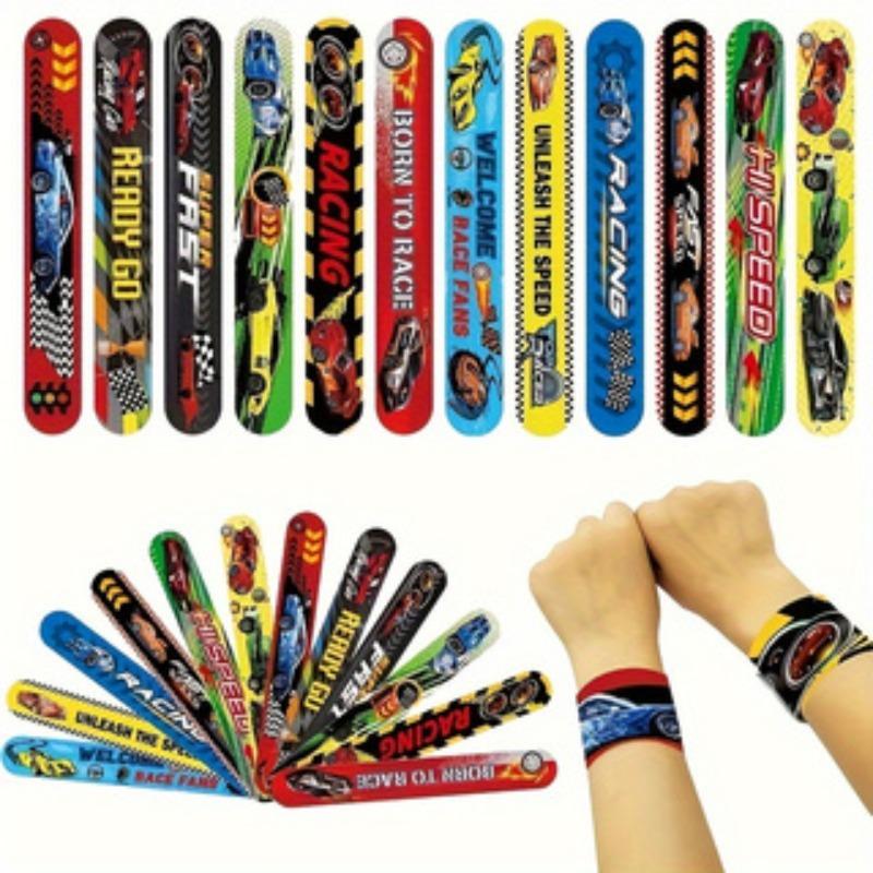 24pcs Racing Day Slap Bracelets, Snap Bracelet Bands for Gifts, Racing Party Favors, Cute Wristbands, Birthday Gifts, Classroom Prize Gifts