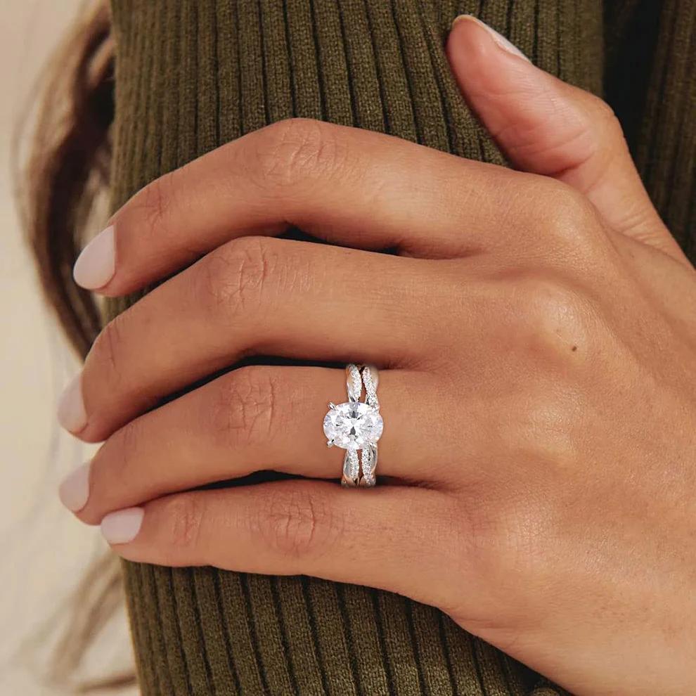 EAMTI 3CT 925 Sterling Silver Bridal Ring Sets Oval Cut Cubic Zirconia Engagement Rings Promise Rings for her Wedding Bands for Women