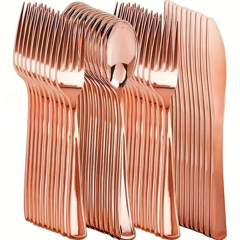 75/30-piece high-quality rose gold cutlery set, including 25 dinner knives + 25 dinner forks + 25 dinner spoons/10 dinner knives + 10 dinner forks + 10 dinner spoons with mirror-polished knives, forks, and spoons, suitable for parties, team building, outd