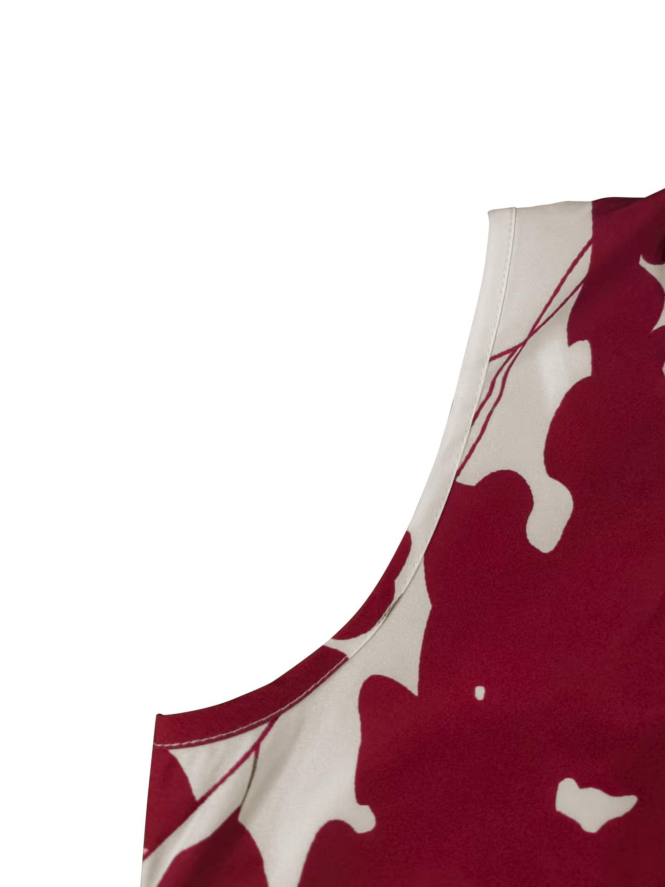 Elegant Women's Floral Print Jumpsuit, Bow Detail, High Neck Sleeveless Wide Leg, Fashion Design, All Seasons Wear, Casual Fashion Jumpsuit