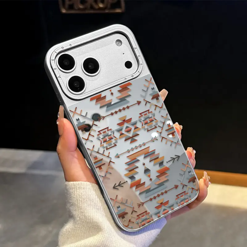 2-in-1 Electroplated Mirror Phone Case，Quick Touch-Up Makeup Mirror & Shockproof Protection for iPhone 17 Air/16/15/14/13/12 Pro Max Plus Tribal Pattern Elegance Pattern Durable Anti-Scratch Cover