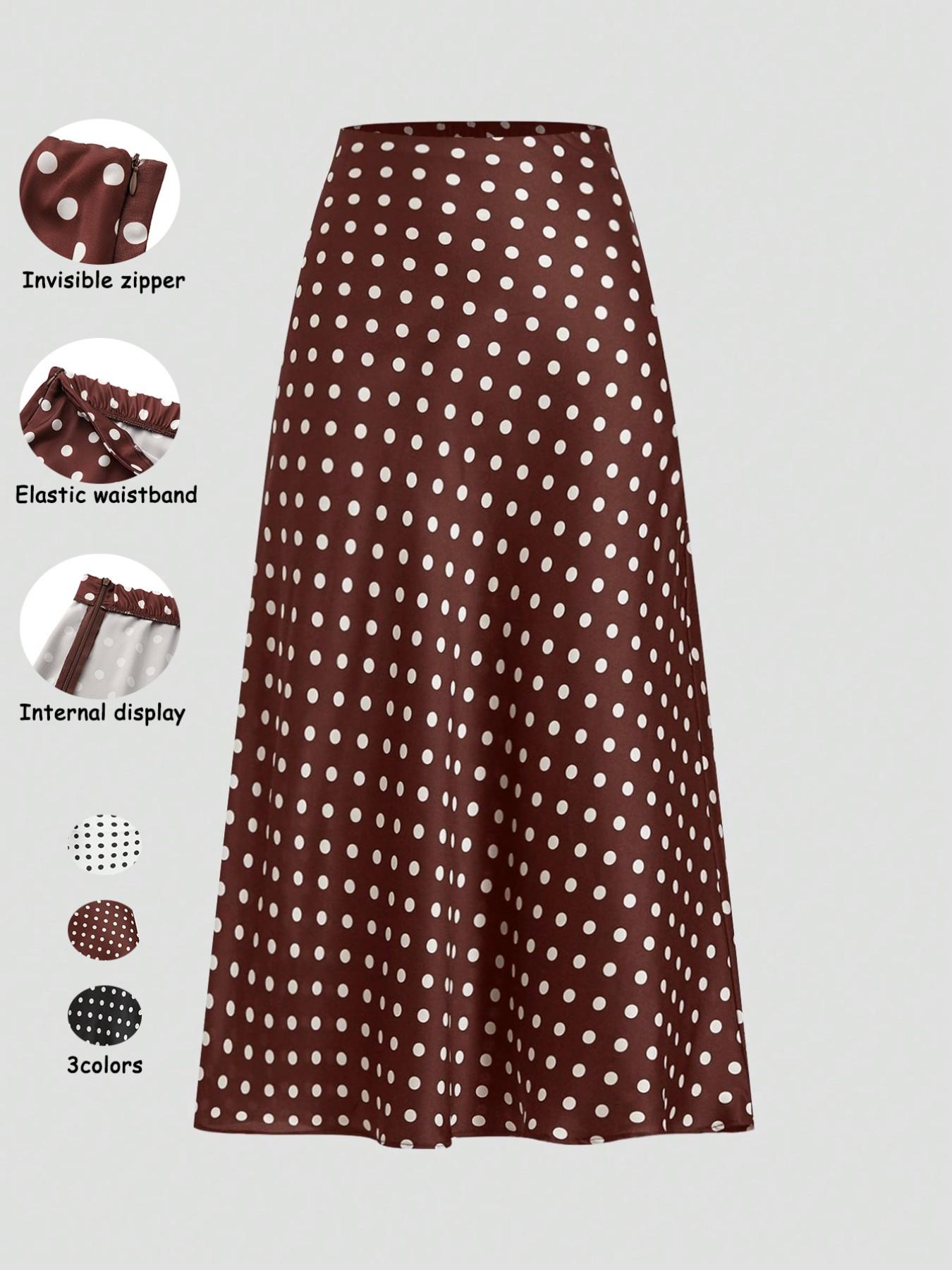 Women's 2026 Summer Satin Floral Polka Dot Maxi Wide Leg High Waist Light Midi Skirt, Suitable for Everyday Travel and Summer Outings, Womenswear