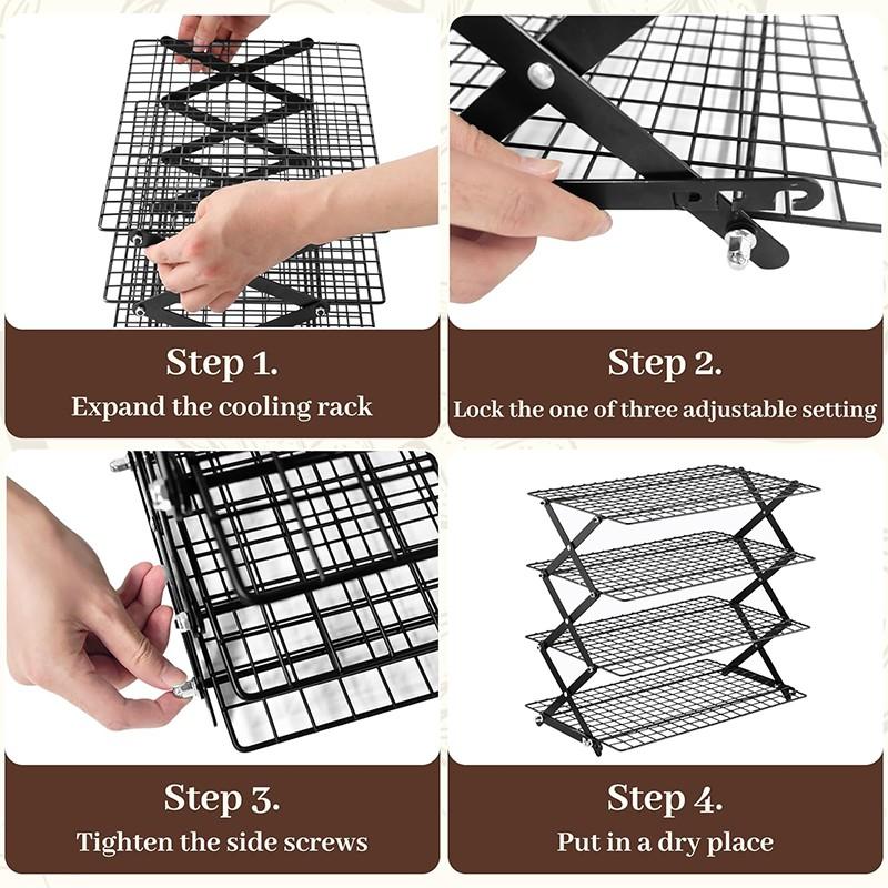 4 Tier Collapsible Cooling Rack - 3 Setting Design, Adjustable ＆ Stackable Baking Rack, 5 Modes Cooling Racks for Cooking and Baking, Roasting ＆ Grilling Gifts for Picnic Party Baking Tools, Baking Supplies