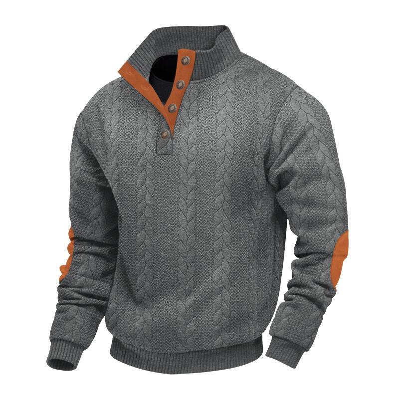 Men's Casual Long Sleeve Knit Pullover Sweater - Mock Neck, Button Collar, Elbow Patches Sports & Outdoor Top (Menswear Knitwear, longsleeves) White, Collared Neck sohochic