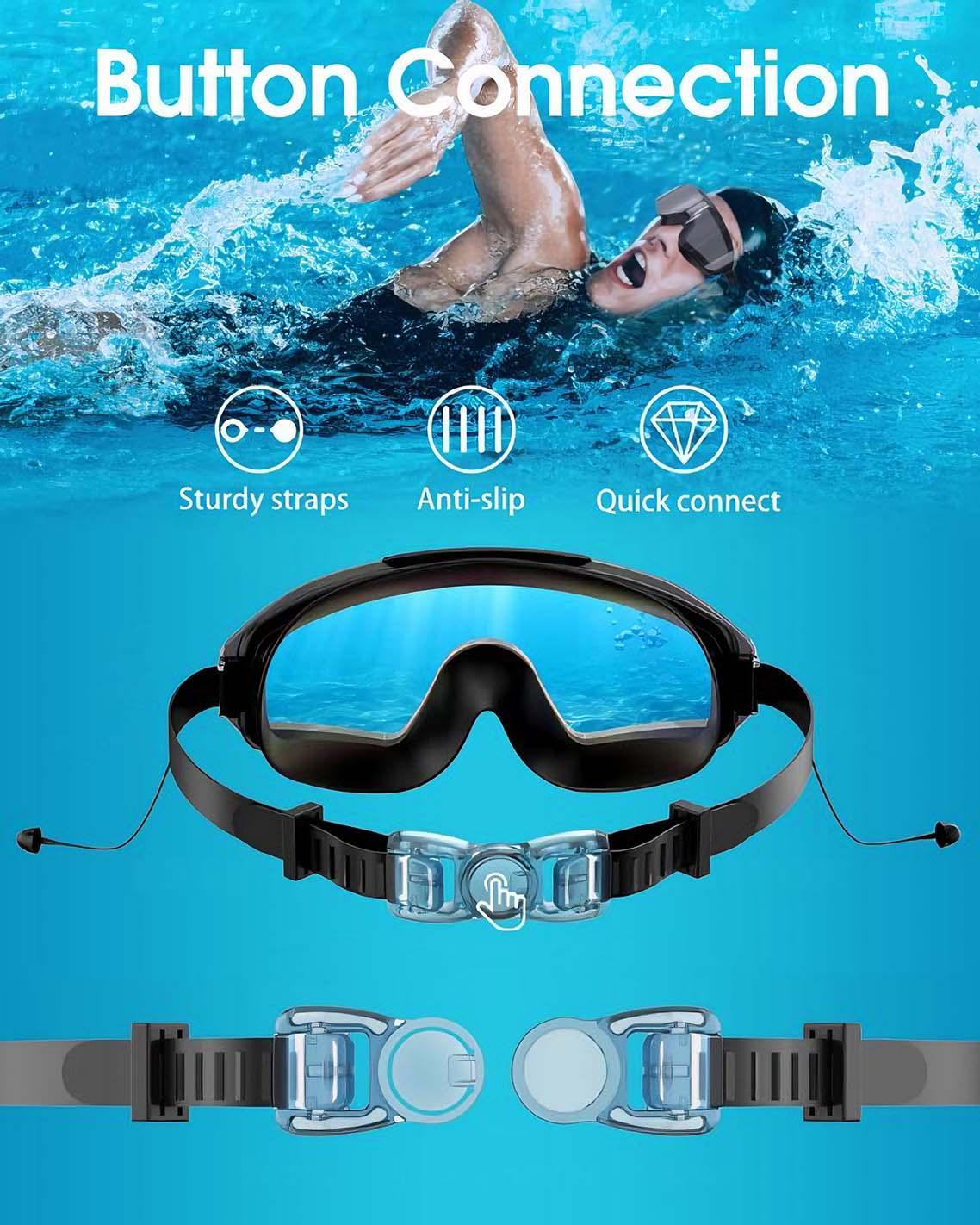 Swim Goggles for Adults- Anti-Fog Full-Coverage, 3-Color UV Lens, Waterproof Earplugs & Nose Clip, Fit Outdoorfun