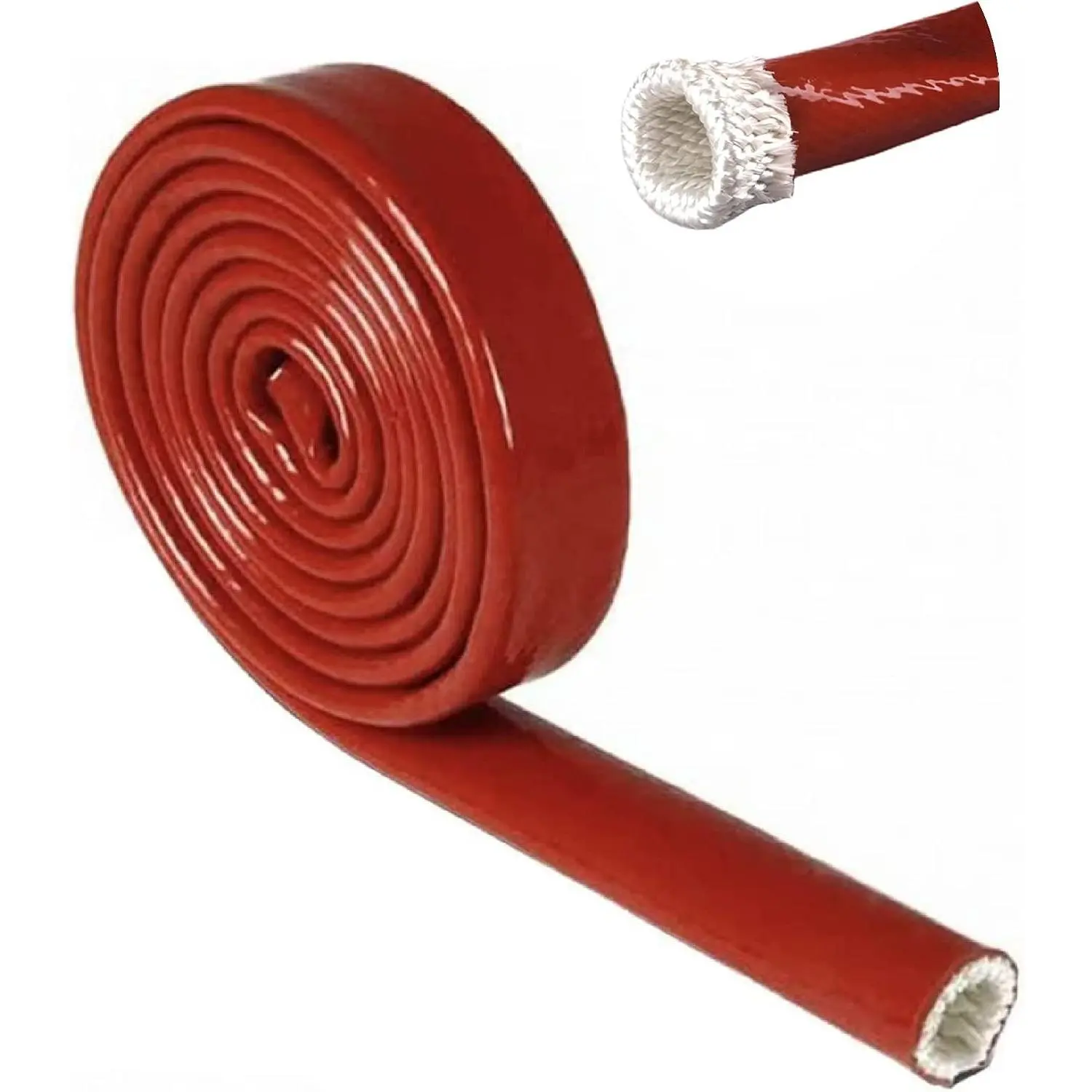 Line Heat Shield Insulation Heat Sleeve  Line Heat Shield Sleeve Fire Sleeve  Coated Fiberglass Heat Protection for Automotive Hose Lines & Electrical Wiring(Red 1/2" ID x5FT