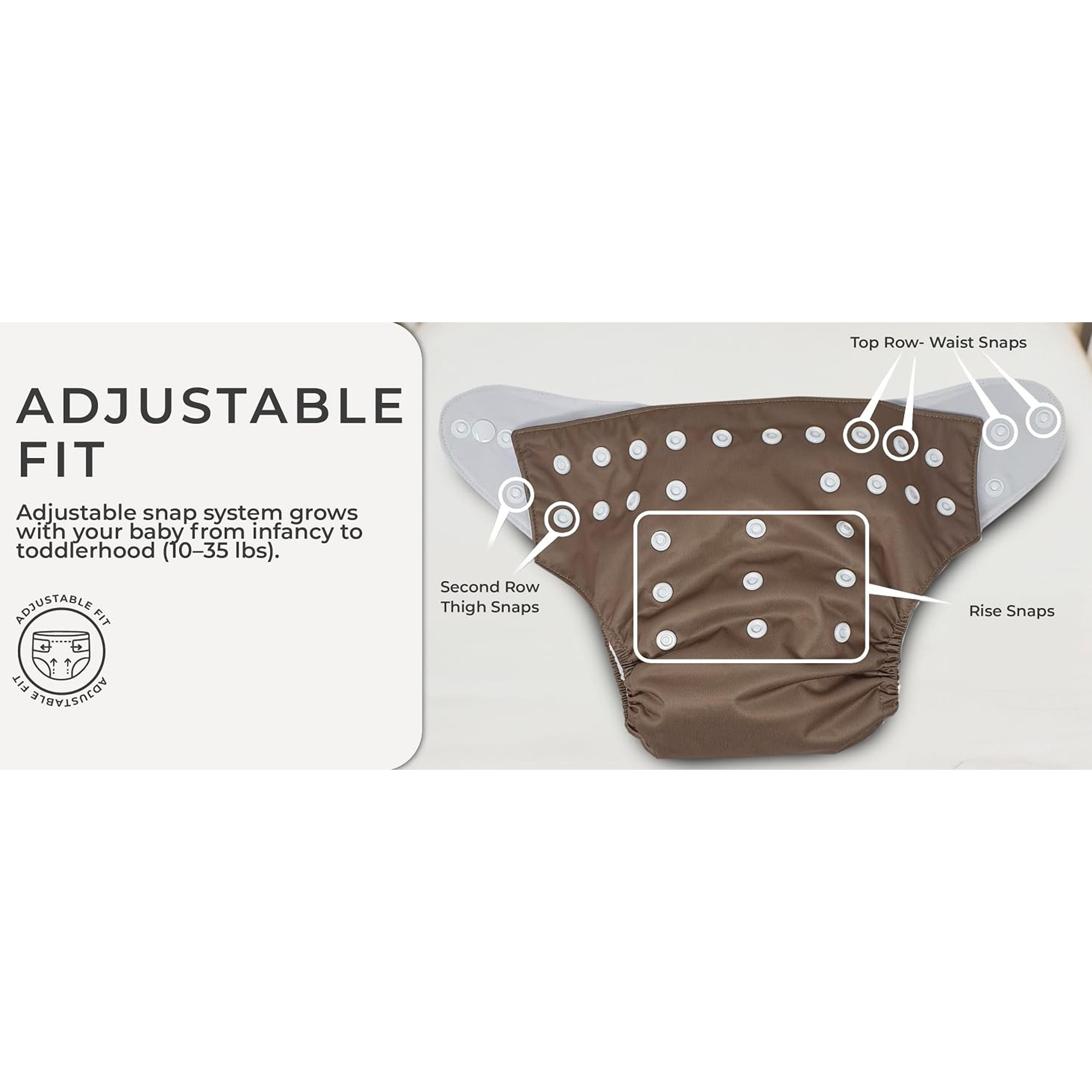 Delilah 7-Piece Reusable Cloth Diaper Set - 7 Inserts, 1 Waterproof Wet Bag, Adjustable One Size Pocket Cover, Washable for Newborns, Seven Pieces