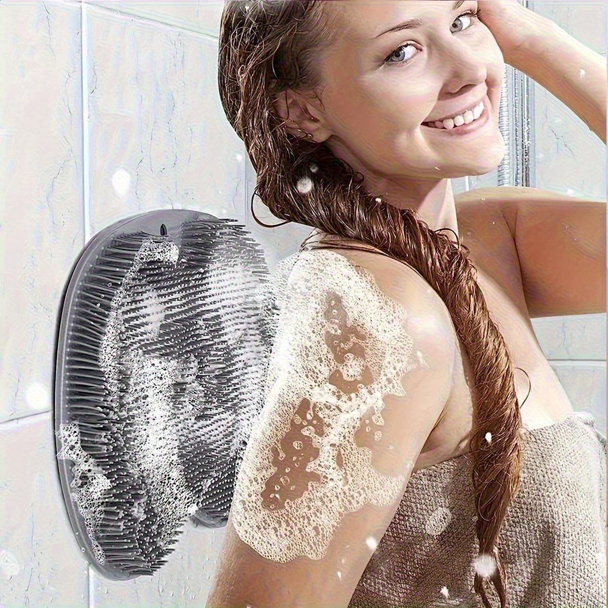 Hands-free shower foot and back scrubbing mat, with non-slip suction cup wall-mounted silicone bathroom foot washing mat, exfoliating, light beige, for feet