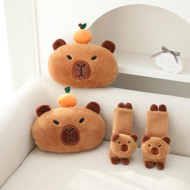 Capybara Headrest Plush Pillow Seat Belt Cover Cute Plush Capybara Safety Seatbelt Shoulder Cover Car Seats Accessories Perfect for Long Drives & Traveling