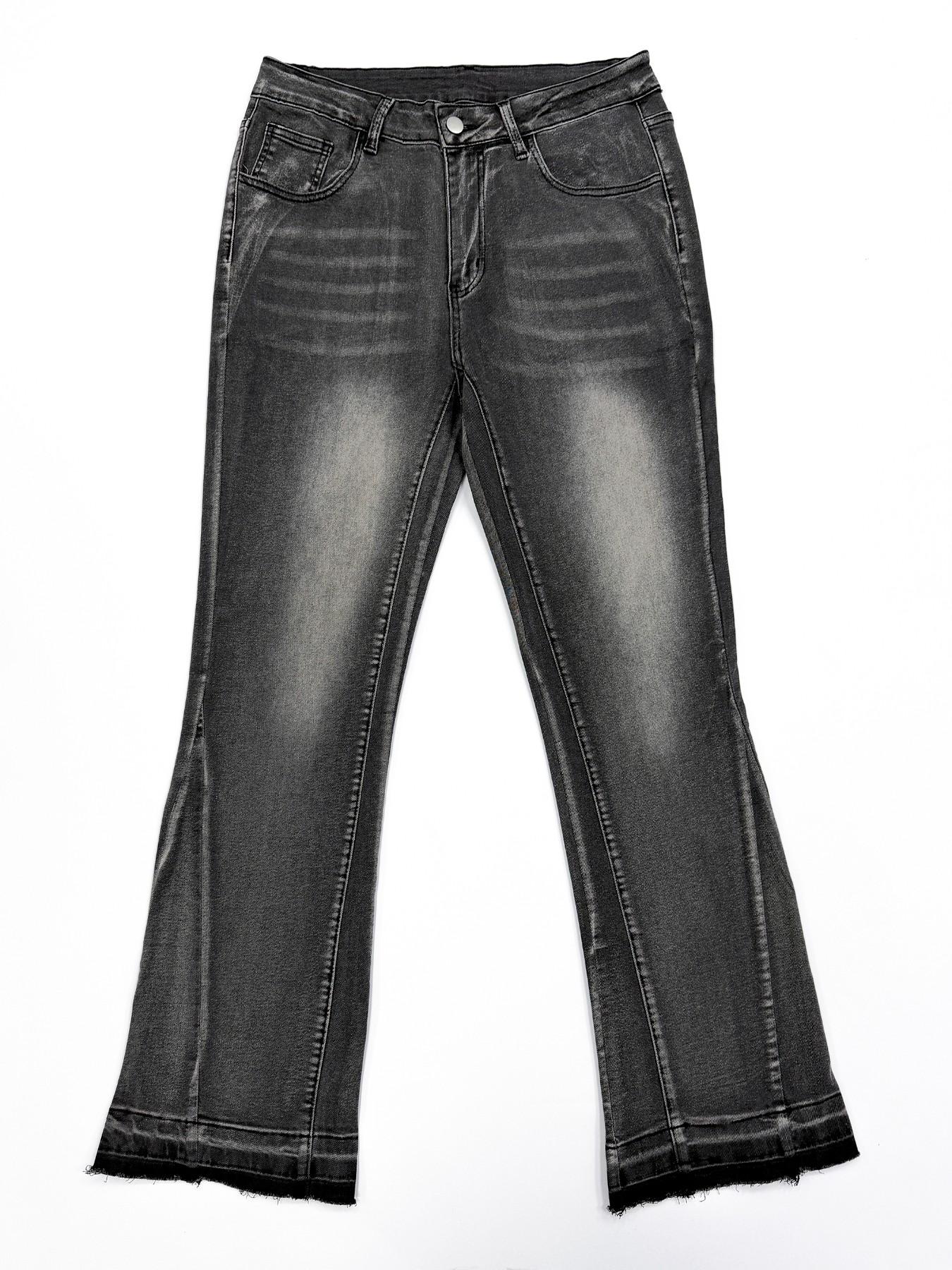 Men's Deep Washed Vintage Slim Fit Bell Bottom Jeans, Trendy Versatile Rock American Streetwear Denim Jeans Pants