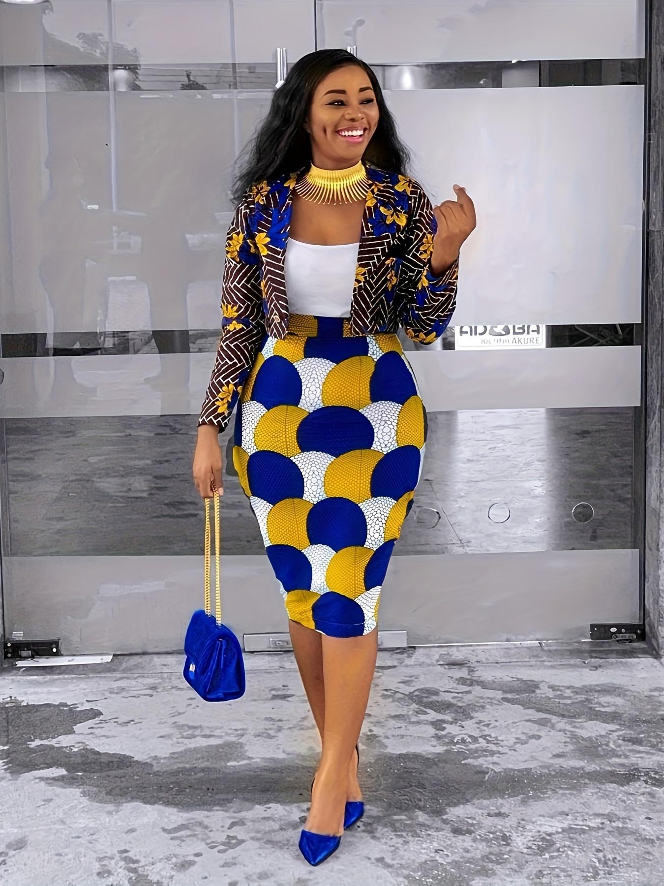 Women's Elegant Floral Blazer Jacket & Bodycon Skirt Set, Fitted Crop Top Outerwear, All Season Fashion