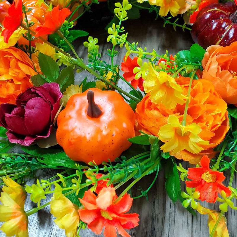 Classic Pumpkin Design Non-Woven Simulated Artificial Wreath (45cm/17.72in) - Lightweight, High-Quality Decoration with Realistic Texture, Bright Color, Strong Durability, Flower Filler for Autumn Front Door, Indoor-Outdoor Home Decor
