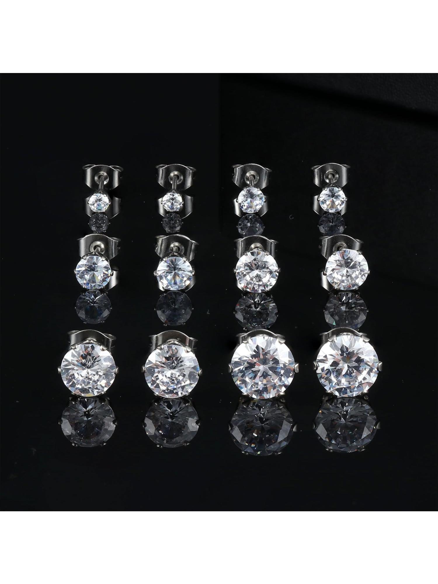 6 Pairs Titanium Stud Earrings for Women Men Cubic Zirconia Hypoallergenic Stud Earrings Set for Sensitive Ears 3-8mm