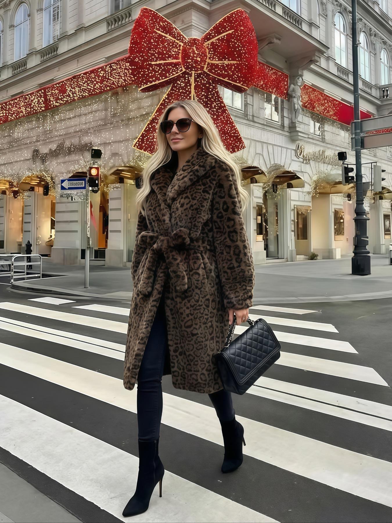 Women's Faux Fur Coat, Winter Fashionable Long Sleeve Hooded Jacket, Casual Loose Fit Medium-Length Outerwear for Daily Wear