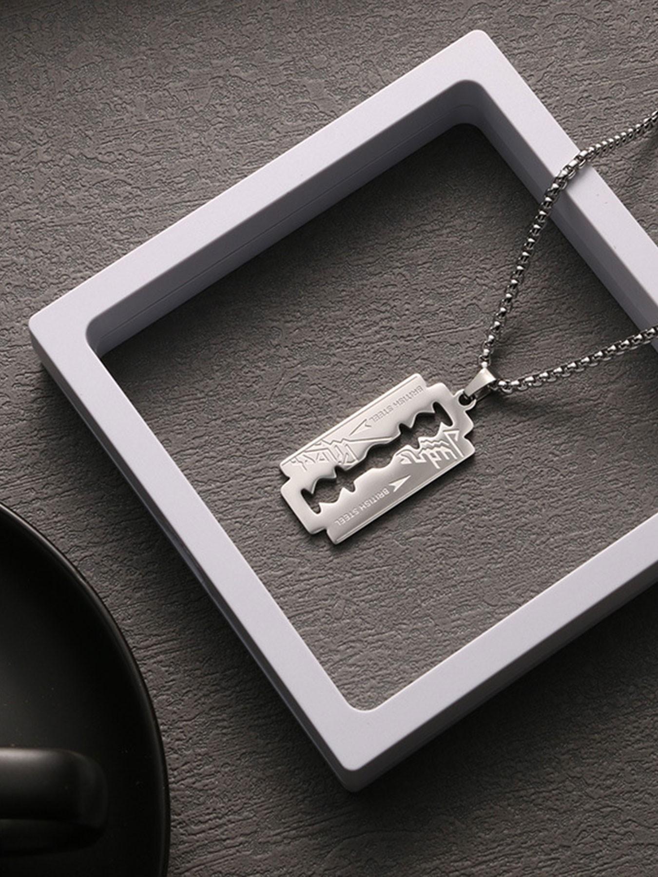 Punk Style Razor Blade Pendant Necklace, Unisex Fashion Accessory, Trendy Men's Shaving Knife Charm, Unique Personality Jewelry