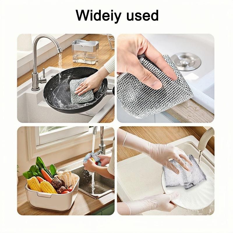 10 Pcs Dishwashing Rags，Multipurpose Non-Scratch Wire Dishcloths， Wet and Dry Use, Kitchen Cleaning Cloth for Sinks, Pans & Dishes, Washable & Durable Outdoorfun Household Steel Traditional Scrubber Wool