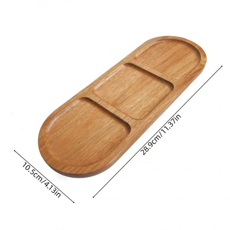 1pc Wooden Tray, Divided Tray, Dessert Tray, Multi-Functional Kitchen Display Tray, Storage Organizer, Ideal for Home Use
