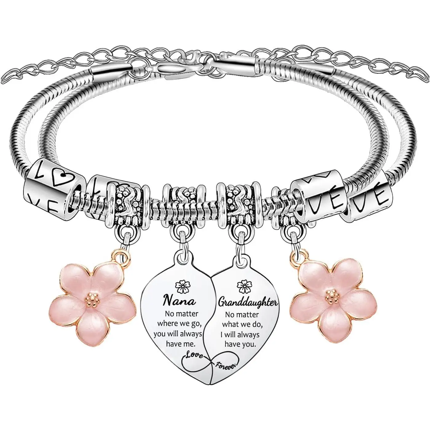 Nana Granddaughter Bracelets for 2 count Heart Matching Bracelets for Grandma and Granddaughter Gifts for Nana Birthday Present for Grandma Granddaughters  Christmas Thanksgiving