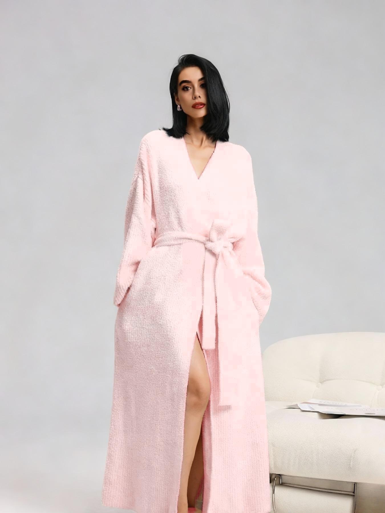 【COZY Soft Plush Feel】Women's Solid Color Thickened Thermal Lined Long Sleeve Drop Shoulder Bathrobe, Oversize Loose Casual Soft Comfortable Thermal Warm Pocket Belted V Neck Dressing Gown for Women, Ladies Sleepwear for Winter 【COZY Soft Plush Feel】Women's Solid Color Thickened Thermal Lined Long Sleeve Drop Shoulder Bathrobe, Oversize Loose Casual Soft Comfortable Thermal Warm Pocket Belted V Neck Dressing Gown for Women, Ladies Sleepwear for Winter