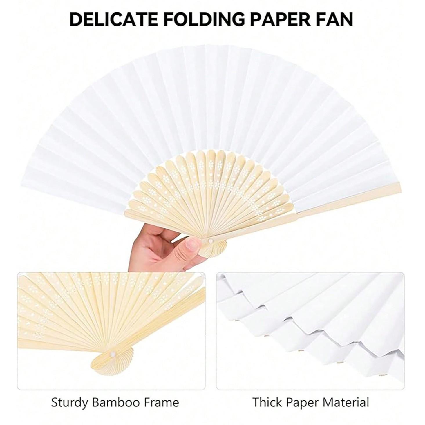 10pcs/20pcs 21cm Original Color Bamboo Bone Paper Fan, Blank Foldable Fans, Pure Color Single-Sided Bamboo Fans, Back-To-School Promotional Items