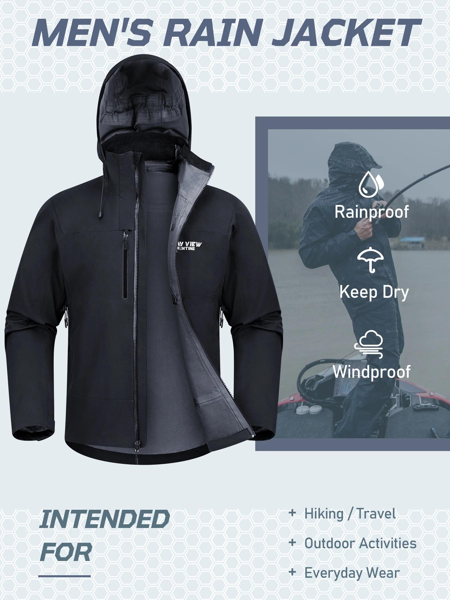 NEW VIEW Lightweight Rain Jackets for Men Waterproof with Hood, Hard Shell Stretch Rain Coat for Outdoor Travel