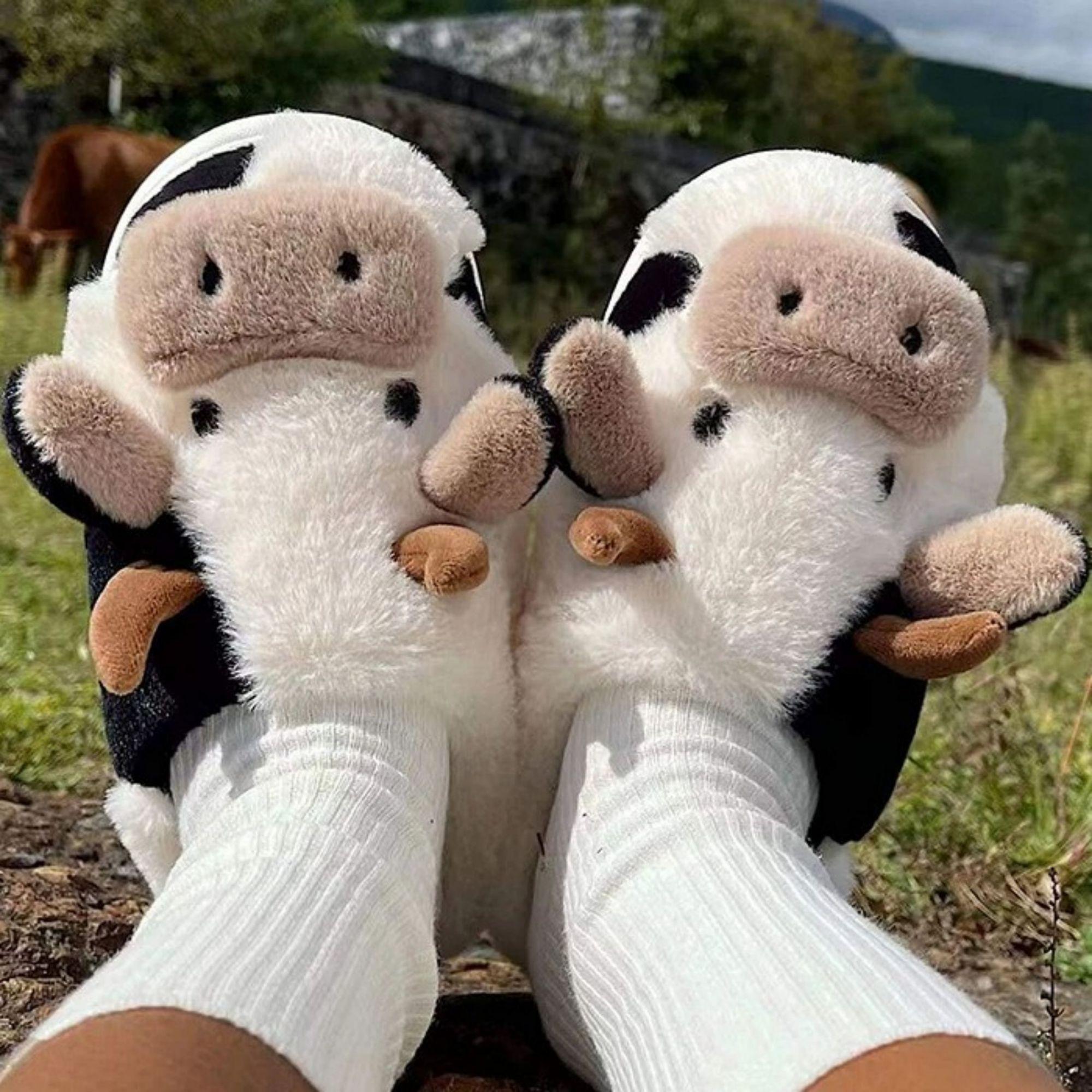 Cartoon Cow Cotton Slippers, Winter Indoor Outdoor Slippers for WomenWinter Warm Shoes