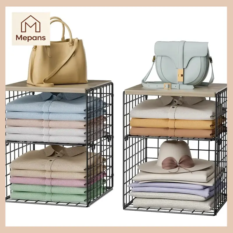 4-Tier Stackable Closet Organizers and Storage, Adjustable Dividers &  Storage Shelves for Clothes, Wardrobe & Closet Storage Basket Bins/Cube, Space-Saving Closet Organizer System, Black