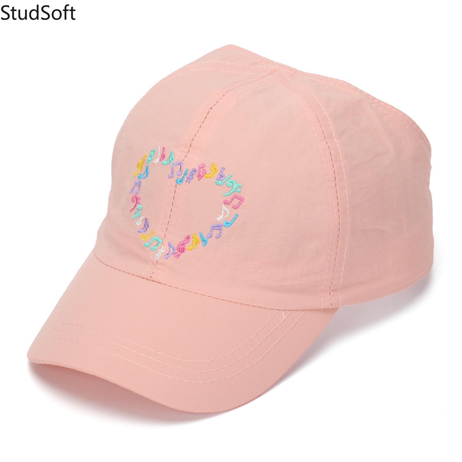 Kids' Cotton Ponytail Baseball Cap with Embroidered Music Note & Heart, Adjustable for Outdoor Casual Sports Wear, Embroidered Adjustable Caps
