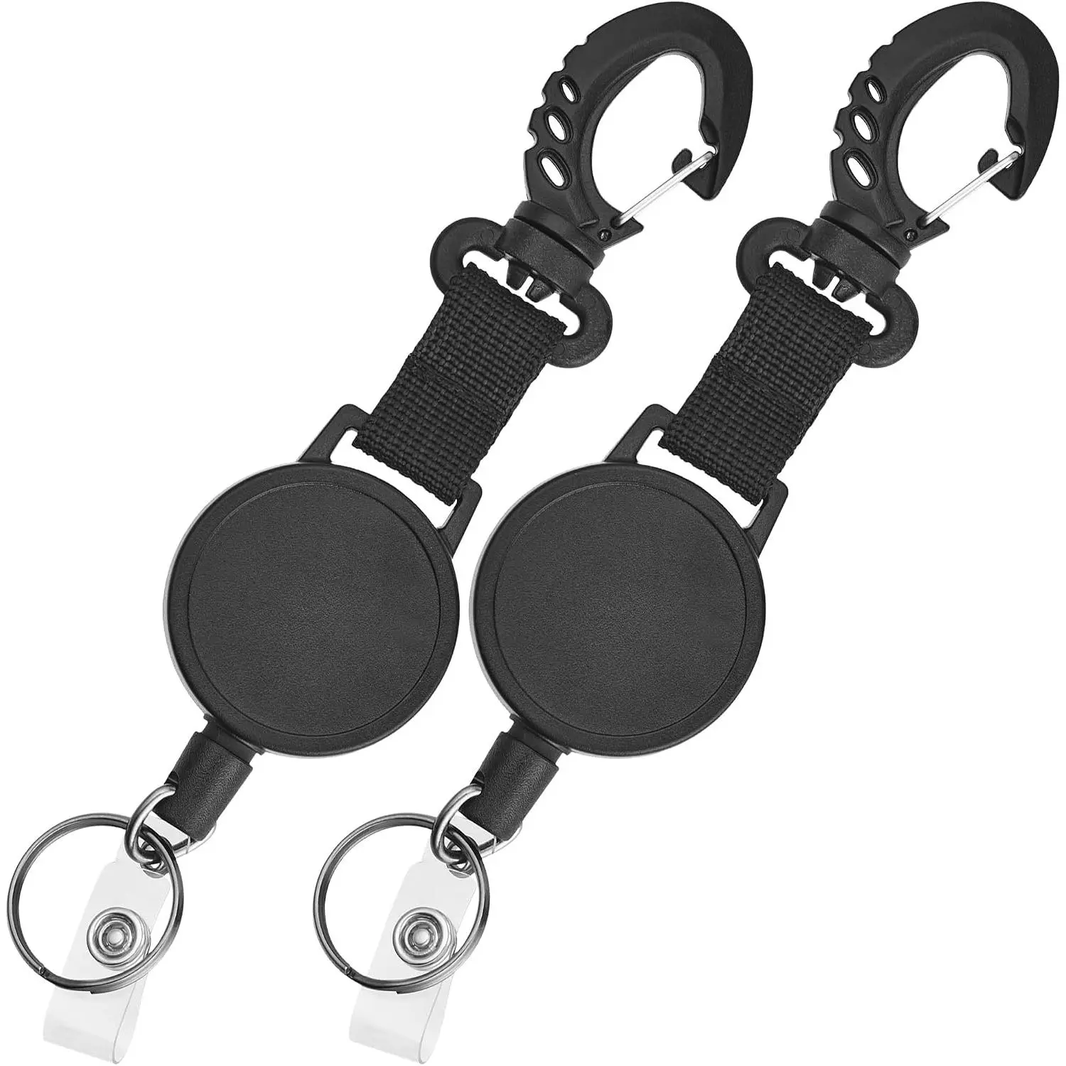 2-Pack Retractable ID Badge Holder Reels with Reel Retraction, Synthetic Lanyard, Carabiner Hook, 35.5" Long Extendable Wire, Metal Ring, Snap Strap for Office ID Tags & Keychains