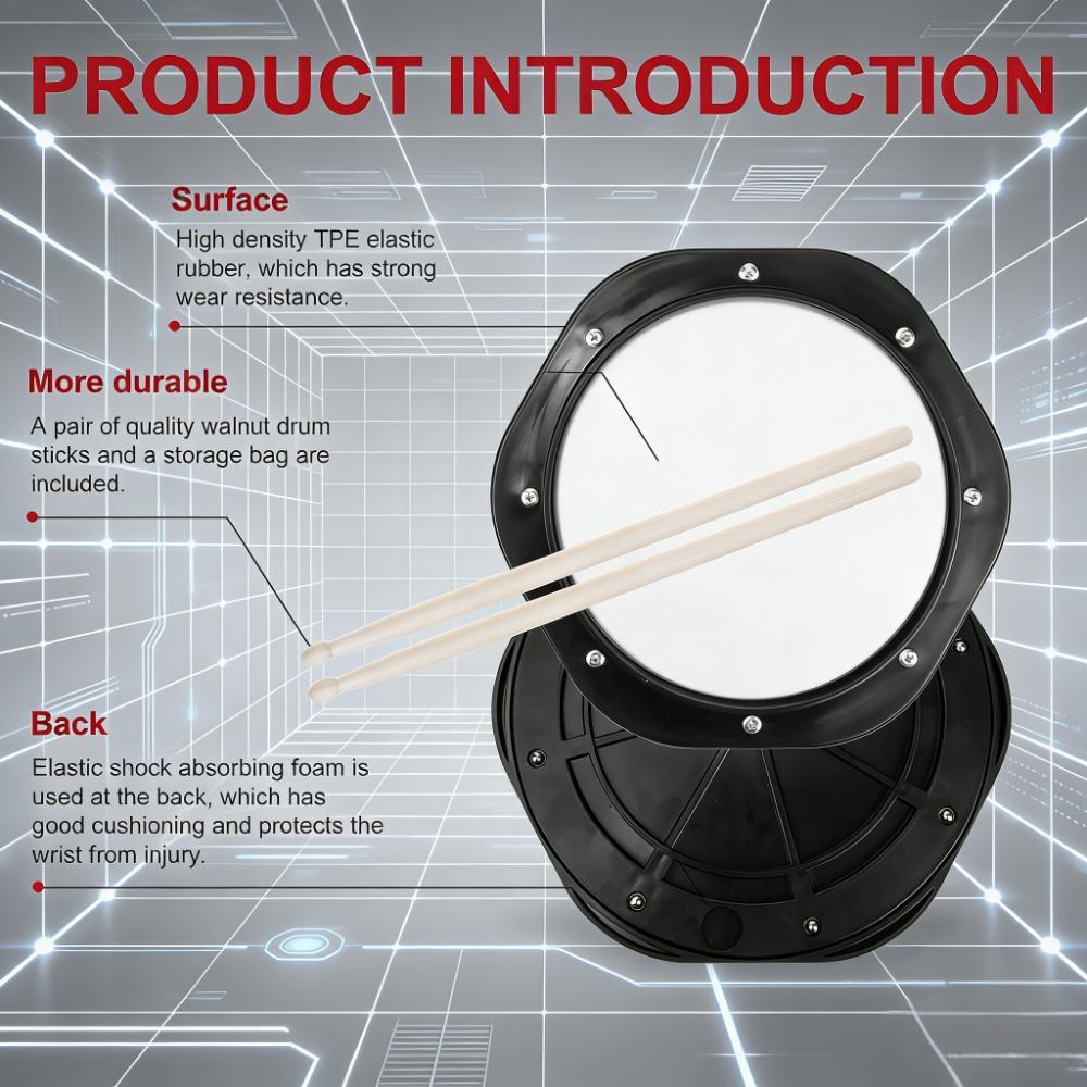 10 Inch Mute Drum Pad Metronome Set, Mute Drum Pad with Mute Drum Stick, Percussion Instrument Accessories for Home School