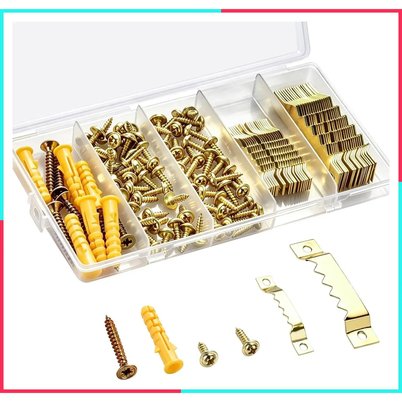 128 Pcs Sawtooth Picture Hangers Kit with Drywall Anchors and Screws, 2 Sizes for Photo Frames, Art, Clocks, Paintings, Canvas and Wall Hanging Hardware