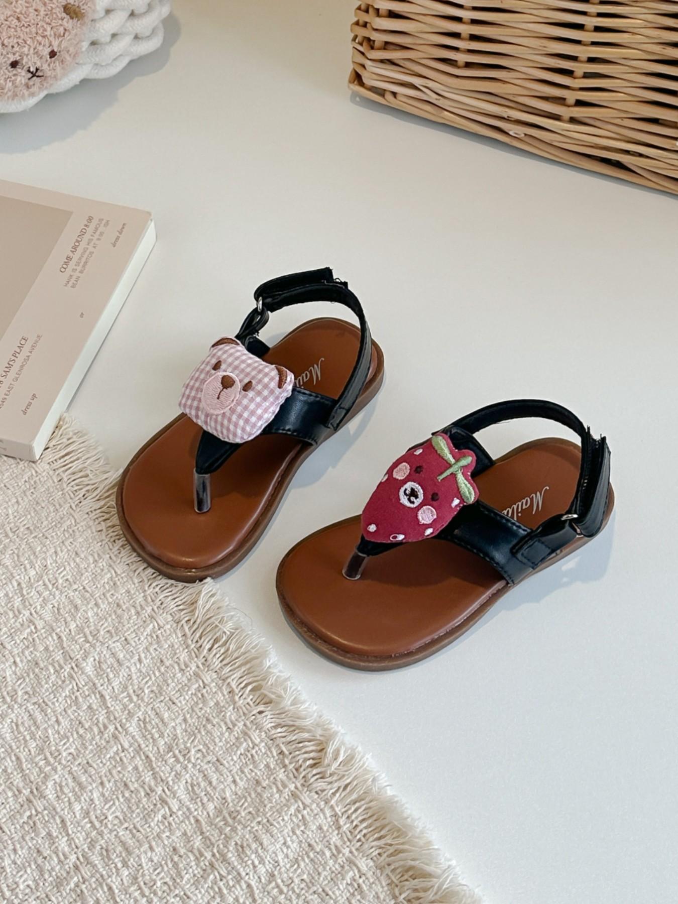 Girls' Elegant PU Leather Sandals, Soft Sole Princess Shoes, Summer Slip-Ons for Kids, Cute Baby Girl Footwear, Plain Pattern