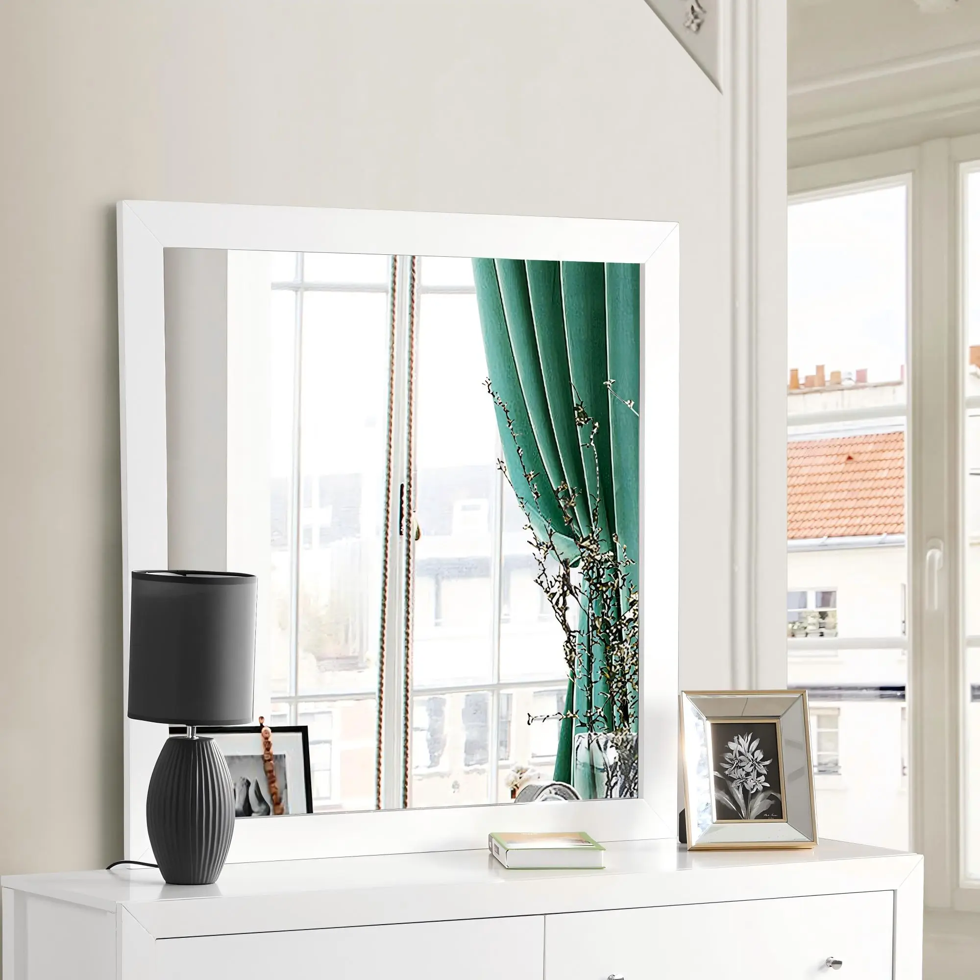 Nokaa White Minimalist Wall Mirror - Medium Home Decor, Easy-Hang for Bedroom & Living Room, Modern Design for Makeup, Grooming, Wall Art Accent, Home Furniture & Household Supply