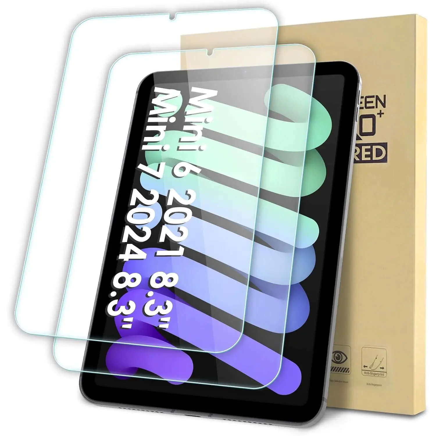 2-Pack Screen Protector Compatible with iPad Mini 7 2024 (A17 Pro)/ iPad Mini 6 2021 (8.3 inch, 7th/6th Generation), Tempered Glass Clear Film, Anti-Scratch, 9H Hardness, Easy Installation