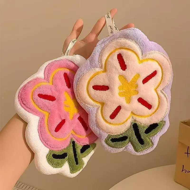 4-Piece Floral Hanging Hand Towels, Super Absorbent Quick-Dry Cloth with Flower Print, Hanging Design for Kitchen & Bathroom Hand Drying, No Extra Accessories (Bag Cleaning & Care Accessory), Absorbent Cloth, Mixed Pack * 4Pcs
