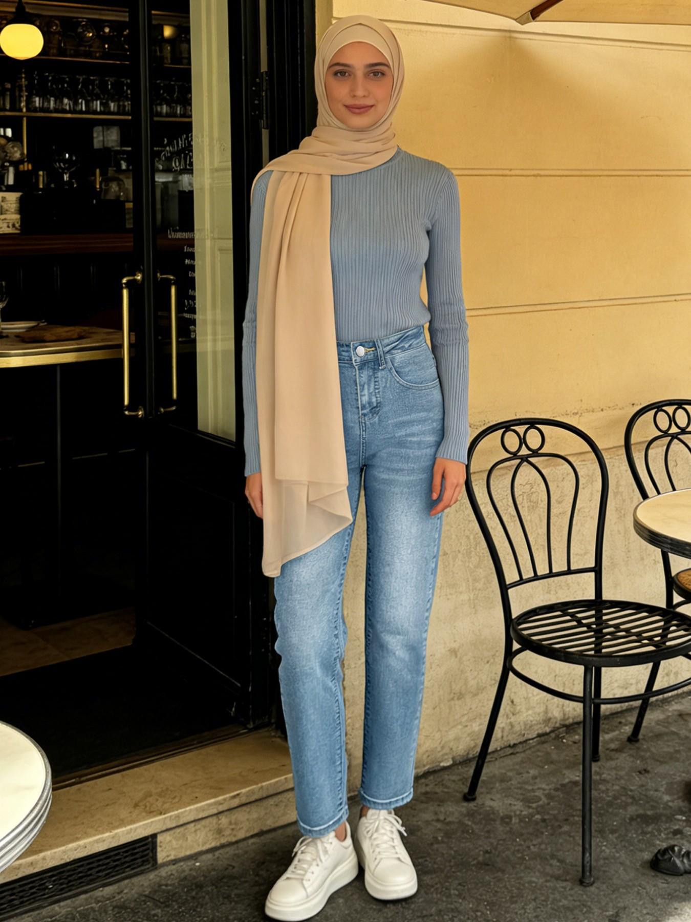 Muslim Women's Mid-Waist Slim Fit Straight Leg Jeans Pants, Elastic Fabric, All Seasons, Outdoors, Party Wear, Spring Summer