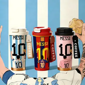 Auracup 18 oz Soccer Vacuum Tumbler, Messi 10 Design Double-Wall Stainless Steel Insulated Mug with Lid and Strap, Leak-Proof Skinny Portable Thermal Cup for Hot and Cold Drinks, Football Fan Coffee Travel Mug, Stainless Steel Flask, Drinkware