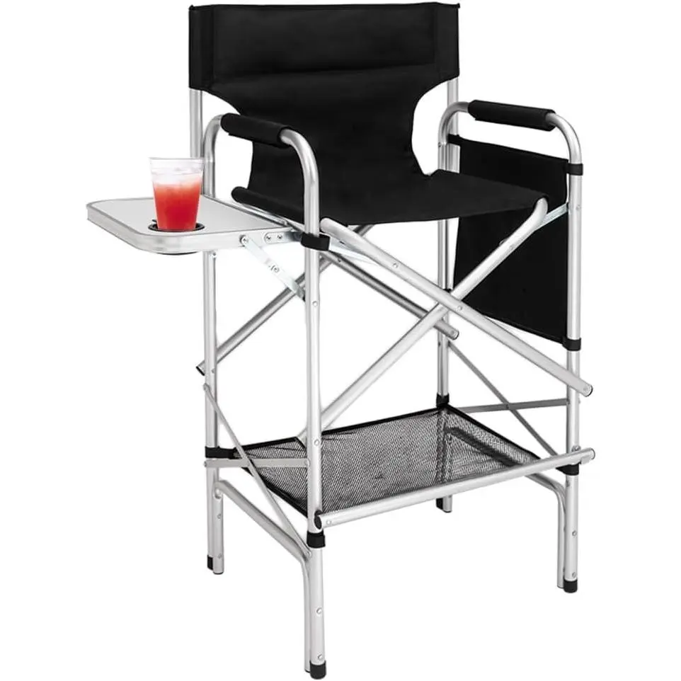 31" Tall Folding Directors Chair with Side Table Storage Bag,Portable Makeup Artist Bar Height, Aluminum Frame 300 lbs Capacity, 19.2" D x 23.6" W x 45.6" H