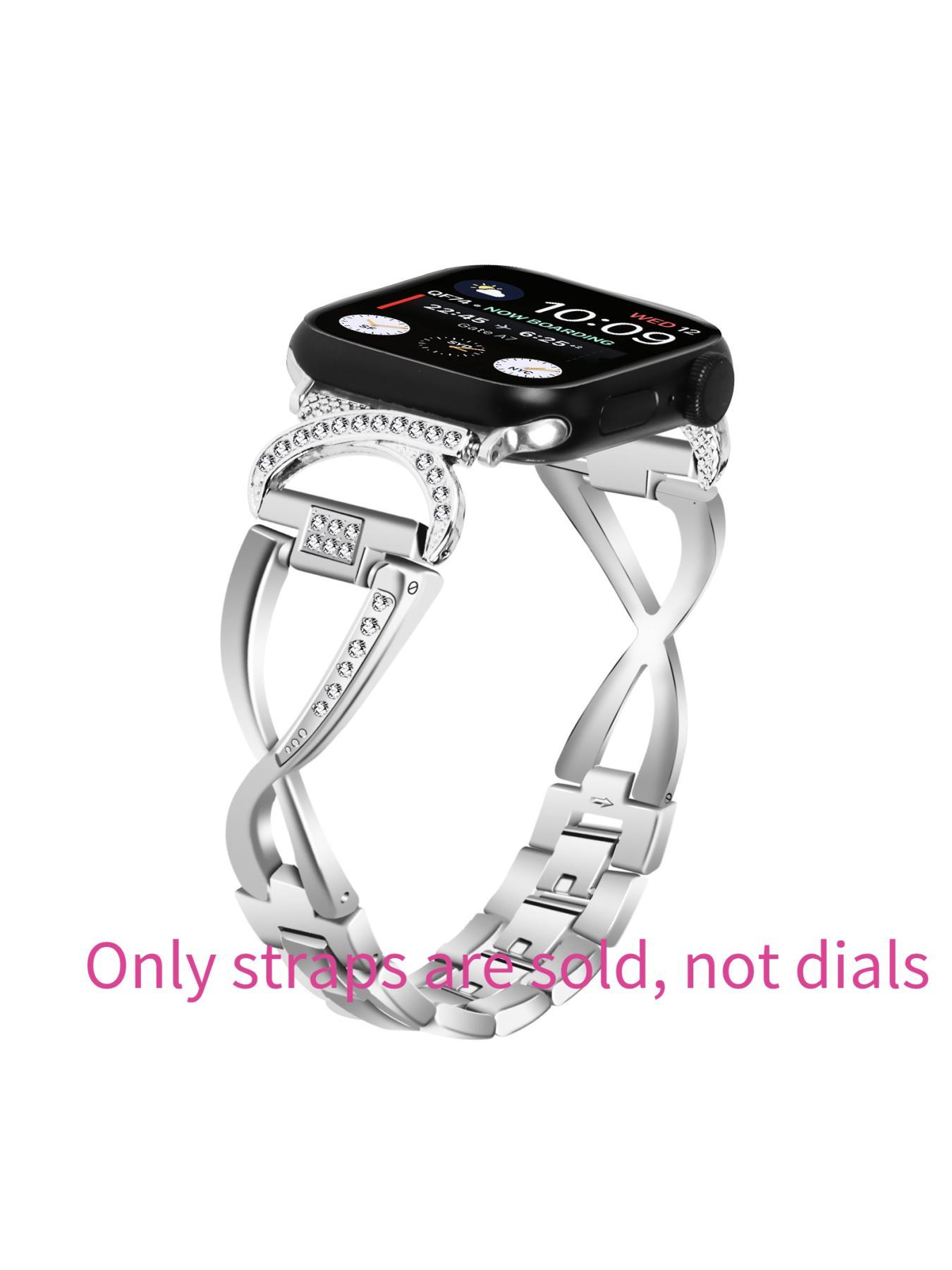 Diamond-encrusted metal watch strap compatible with Apple Watch, suitable for Apple Watch Series 1 to 11 smartwatches