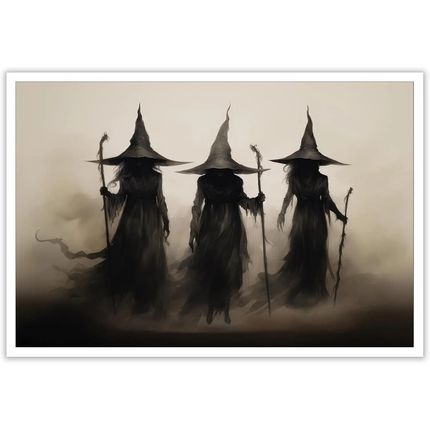 Viokalt Unframed Halloween Vintage Three Witches Canvas Posters Halloween Witch Thriller Wall Rustic Goth Dark Horror Prints Painting For Living Room Bedroom Wall Decor 12x16in