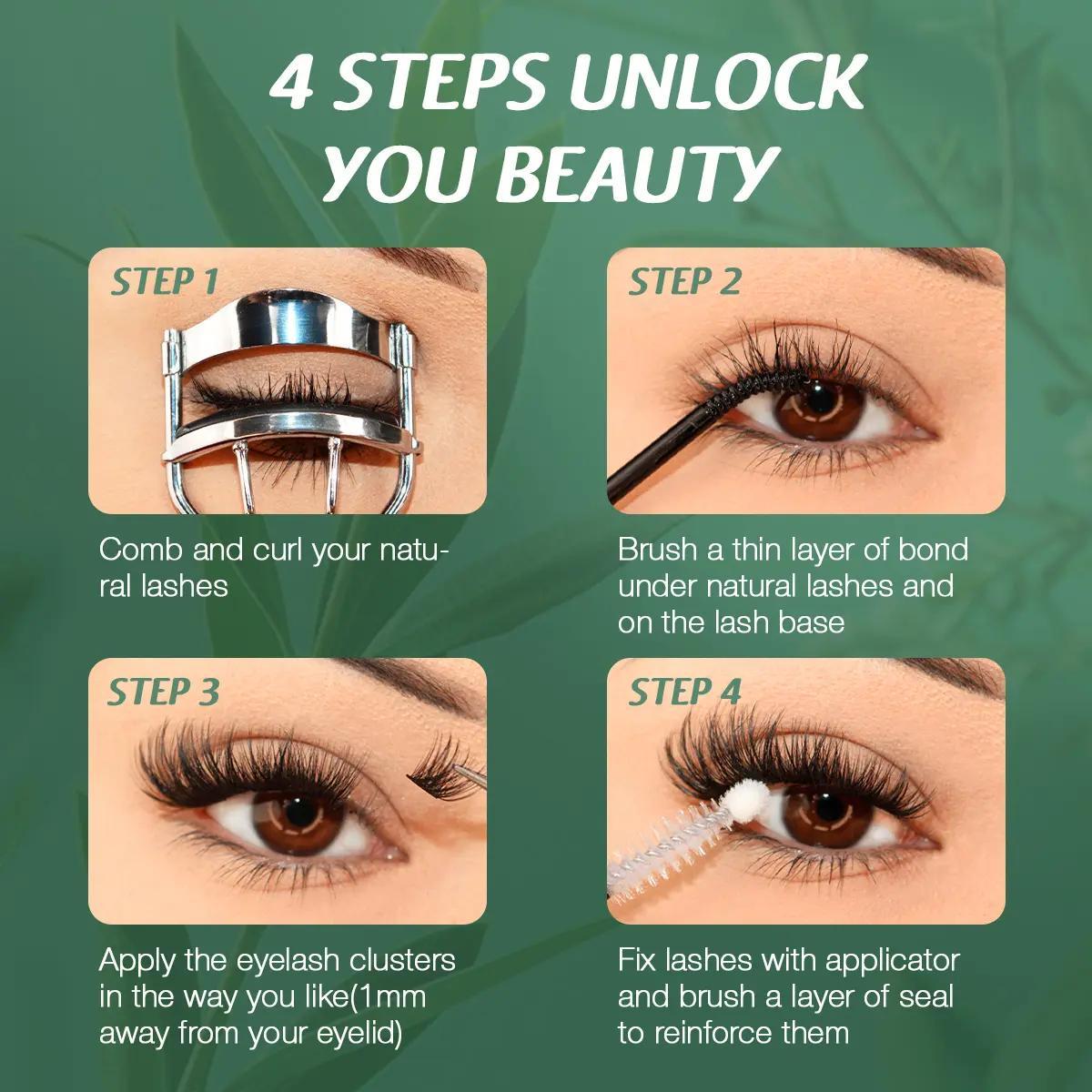 HJHUIAW DIY Eyelash Bundle Set - Soft and Fluffy Long lasting Eyelash Set with Gel Remover and Tweezers, Suitable for Beginners to Use at Home with Ease - Eyelash Set, Mother's Day Gift