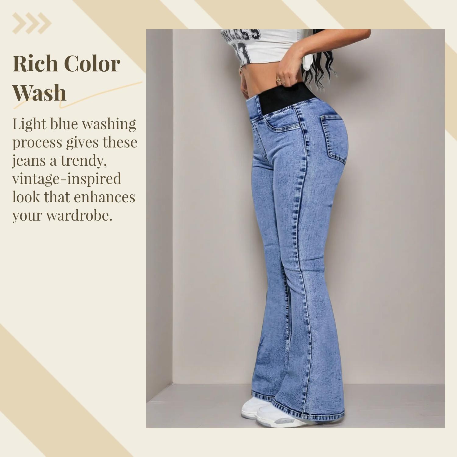 GILIPUR Y2K 2026 Women's Back Shirred Jeans, Mid - Rise Elasticity Waist Flared Jeans, With Pockets, Light Blue Washing Process, Kardashian Style, Women's Bell - Bottoms Wide - Leg Jeans, Waist - Cinching Design, Tchic Pants