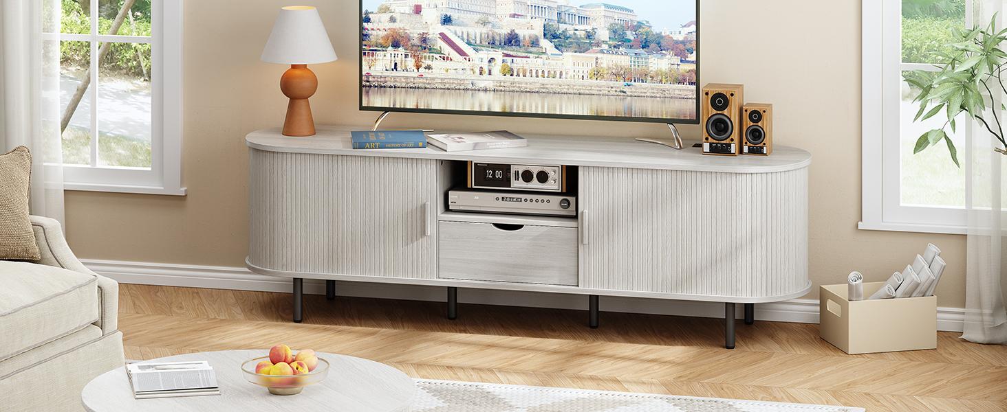 【BackToSchool】ONBRILL Tv Stand With Storage And Shelves Designed To Fit 55’’ - 80’’ Tvs. Wood Entertainment Center For Living Room And Bedroom, Media Console And Modern Tv Console Table