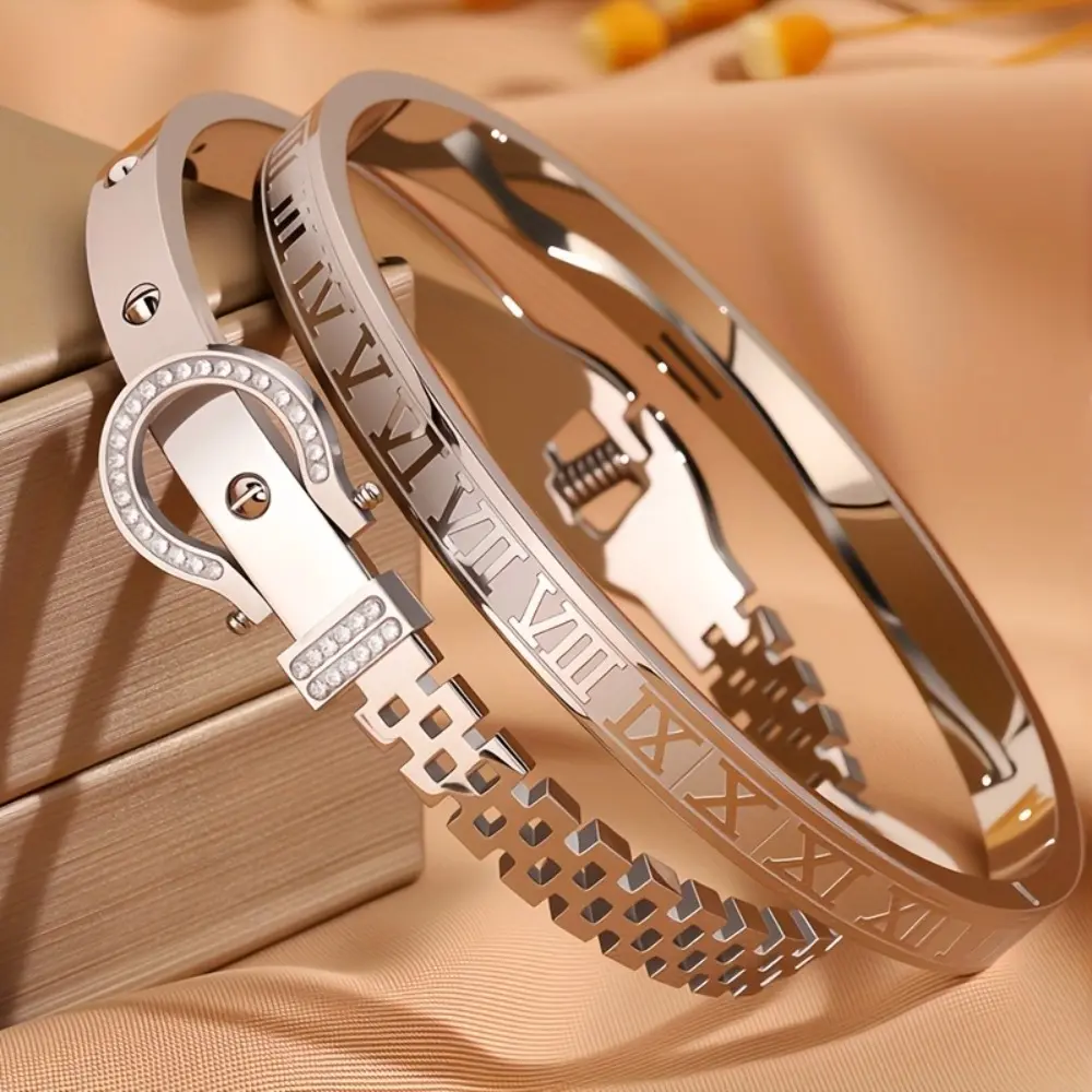 Double-strand men's stainless steel bracelet - Roman numeral horseshoe lucky design - Allergen-proof durable wristband - Suitable for daily wear, casual events, parties, weddings and other occasions - Luxurious and trendy accessory