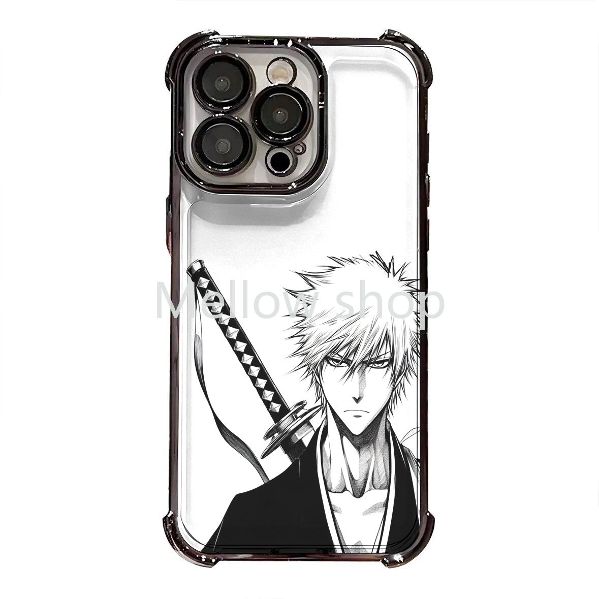 BLEACH Ichigo Kurosaki Black and White Manga Phone Case, Perfect Gift for Fans, Shockproof TPU Cover for iPhone 17, 16, 15, 14, 13, 12, 11, Pro, Pro Max, Air, Plus | Samsung Galaxy S23, S24, S25, S26, Plus, Ultra