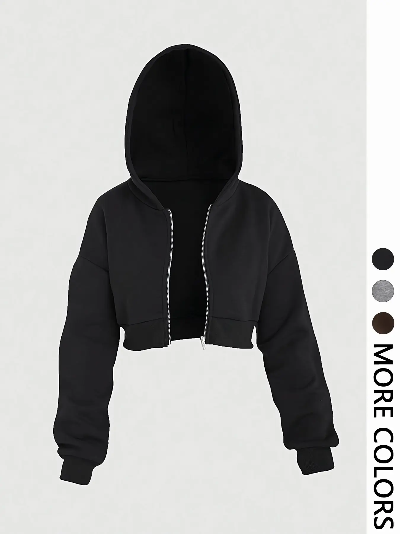 Women's Stylish Cropped Zip-Up Hooded Sweatshirt Jacket, Casual Versatile Fall Winter Daily Streetwear Outerwear, Womenswear