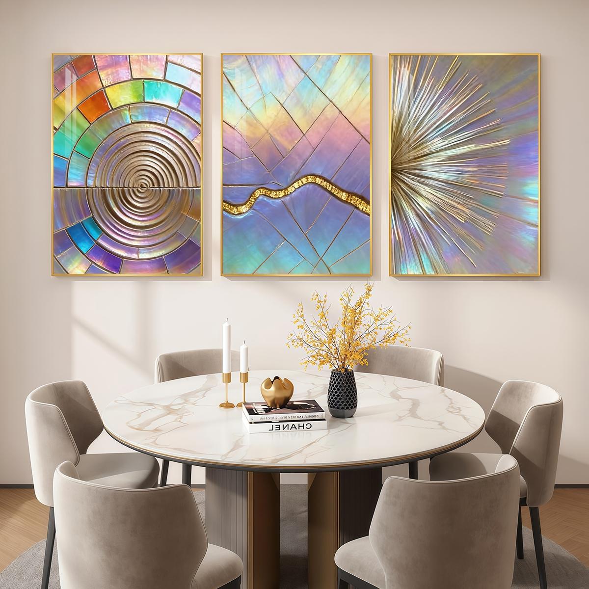 3 Counts Aluminum Alloy Framed Painting, Iridescent Abstract Geometric Art, Home Decoration For Living Room, Bedroom, Office, Restaurant, Hallway Wall Decor, Odorless Print Artwork, Luxury Perfect Gift For Friends And Family