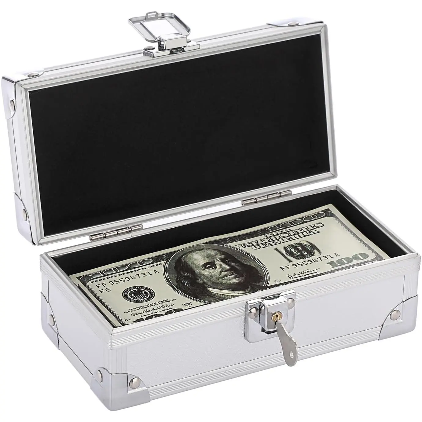 Lockable Cash Box Aluminium Alloy Money Box for with Key Lock | Cash Money Storage Boxes Single Row Currency Tray Cash Organizer Piggy Bank, Silver