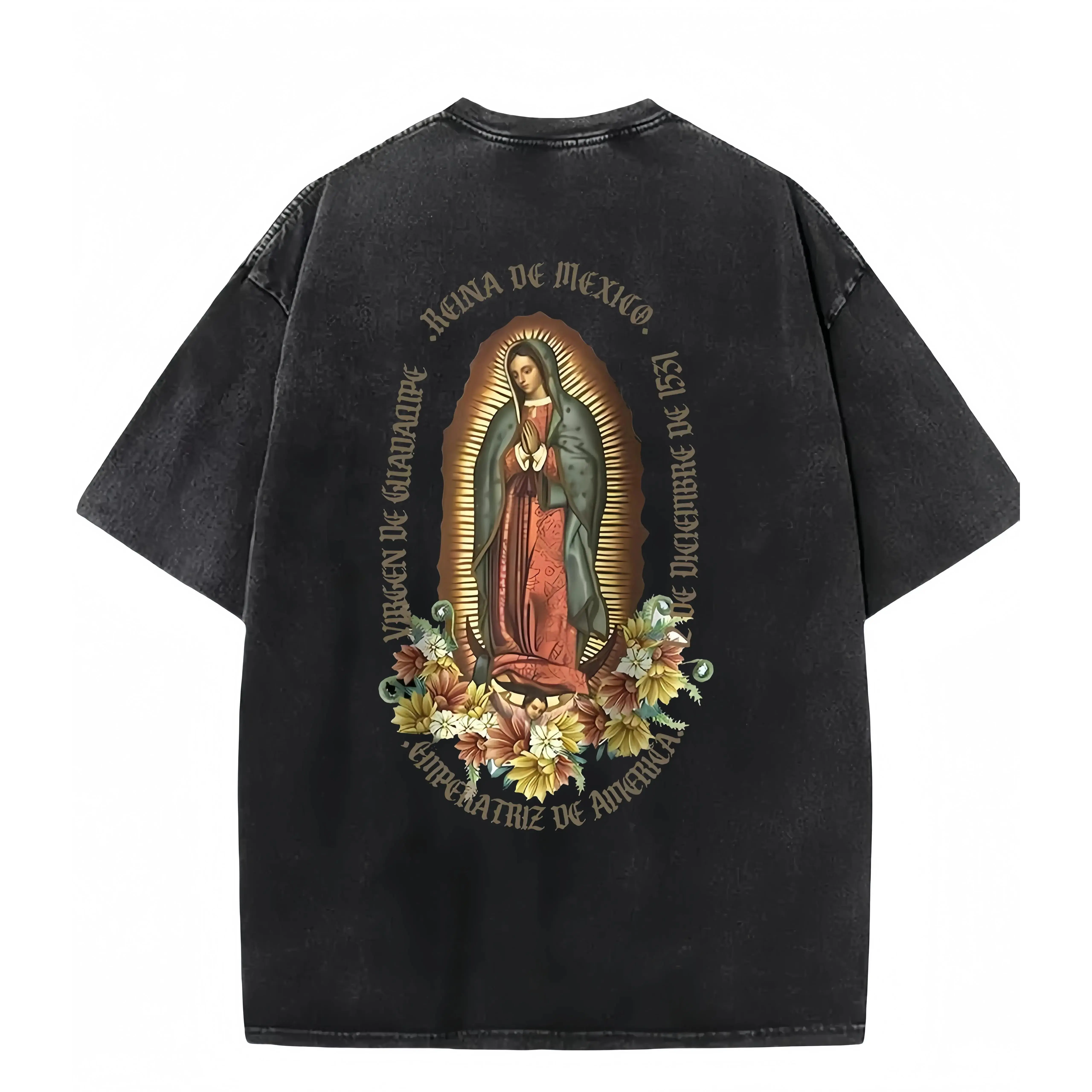 Men's Letter & Virgin Mary Print Drop Shoulder Hoodie, Fashion Casual Regular Fit Drawstring Pocket Hooded Sweatshirt for Daily Holiday Outdoor Wear, Men Clothes for Fall & Winter, Menswear