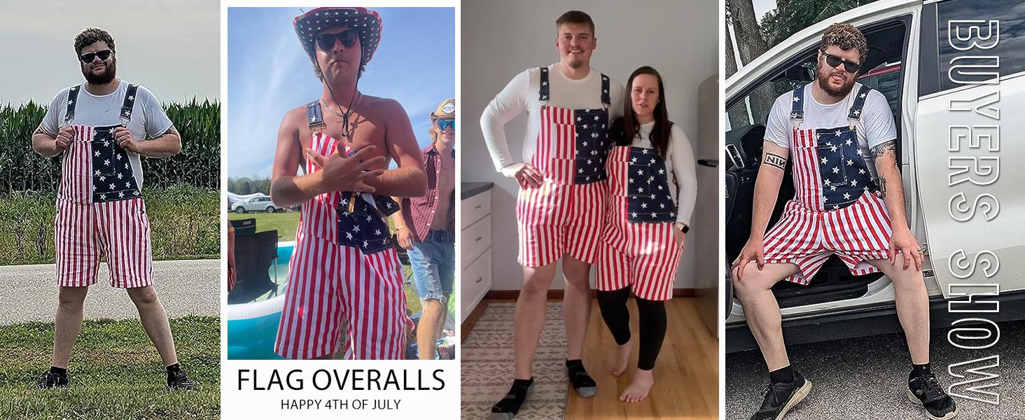 Yuanbang American Flag Overalls Shorts Stretch Men's Adjustable Denim Bib Coveralls Menswear Outdoor Jumpsuit Jean USA Rompers with Pockets